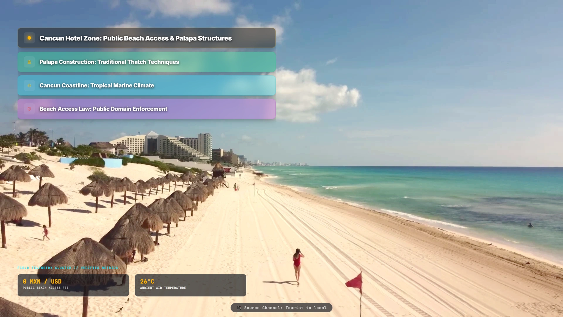 Cancun Hotel Zone: Public Beach Access & Palapa Structures