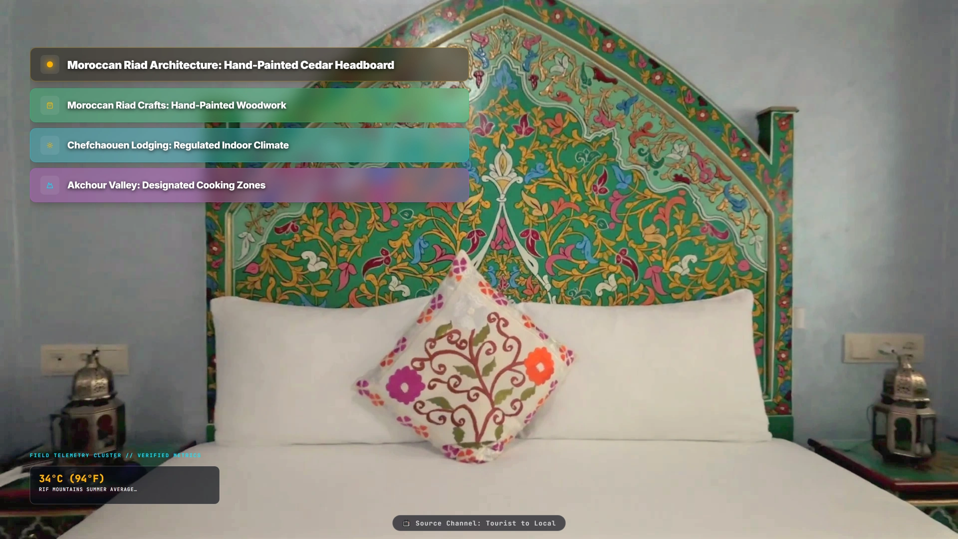 Moroccan Riad Architecture: Hand-Painted Cedar Headboard