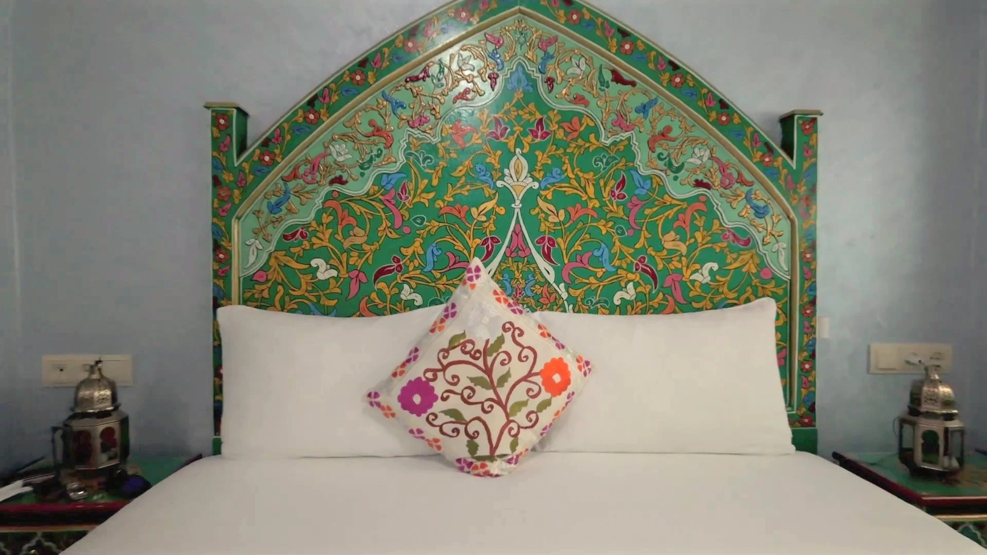 Rif Bedchamber Artistry: Hand-Painted Wooden Headboard
